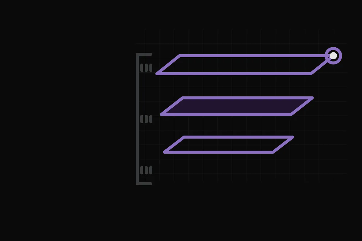 Pricing a commercial product for a federal buyer card graphic: layered rate-structure geometry, three ascending outlined planes with a measuring bracket